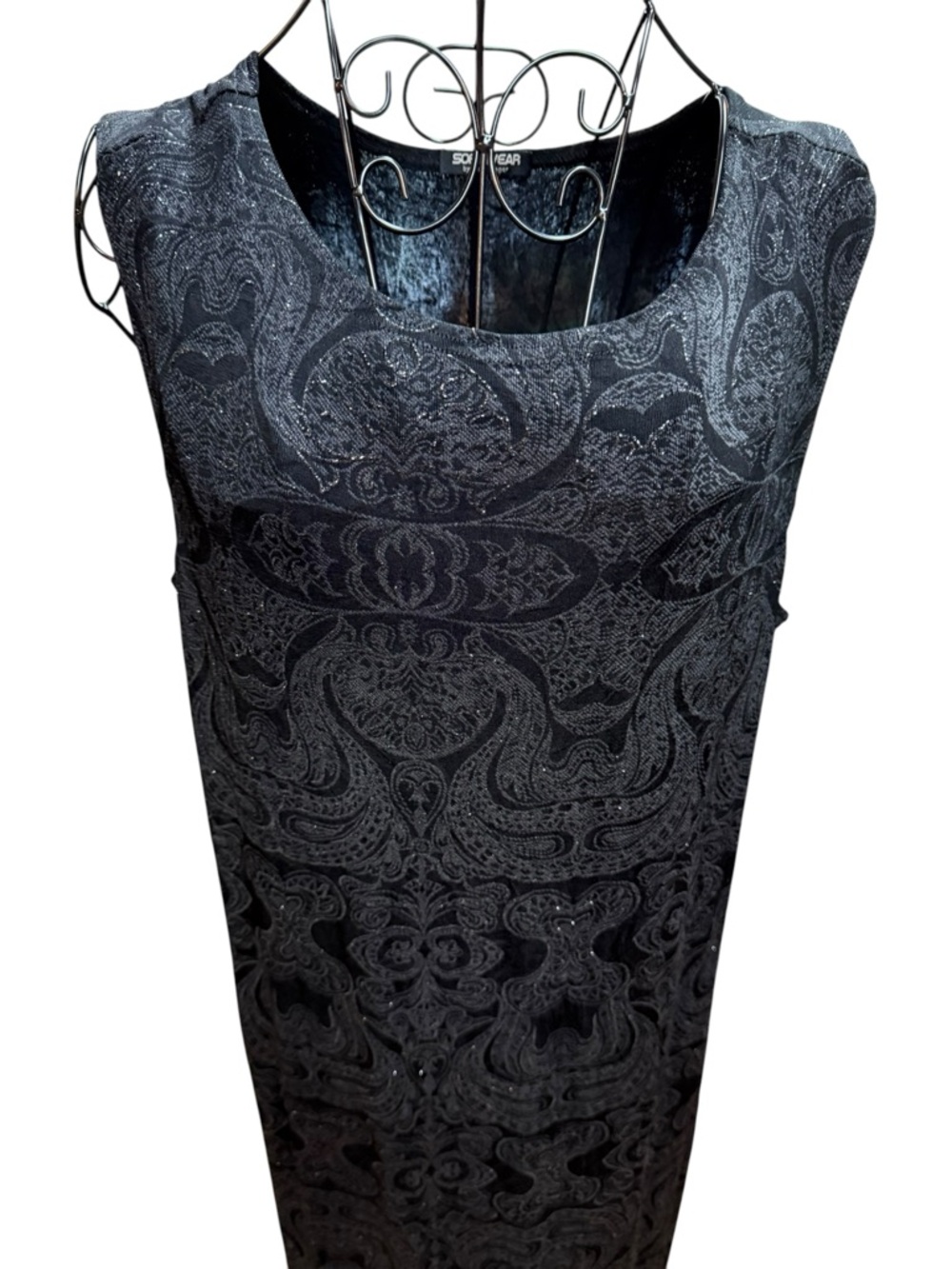 Softwear Black Sleeveless Maxi Dress with Subtle Jacquard Texture and Glitter